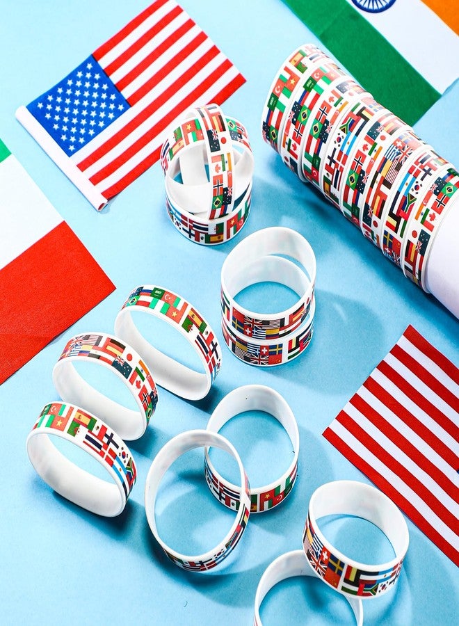 Threehoney 60 Pcs International World Country Flags Wristbands Silicone Bracelets American Flags Wristband International Sport Events Party Favor Around The World for School Office Festival Supplies - Image 3